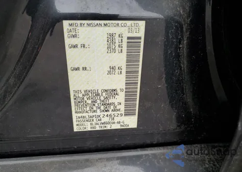 2013 Nissan Altima 3.5S from USA, damaged, VIN 1N4BL3AP1DC246529